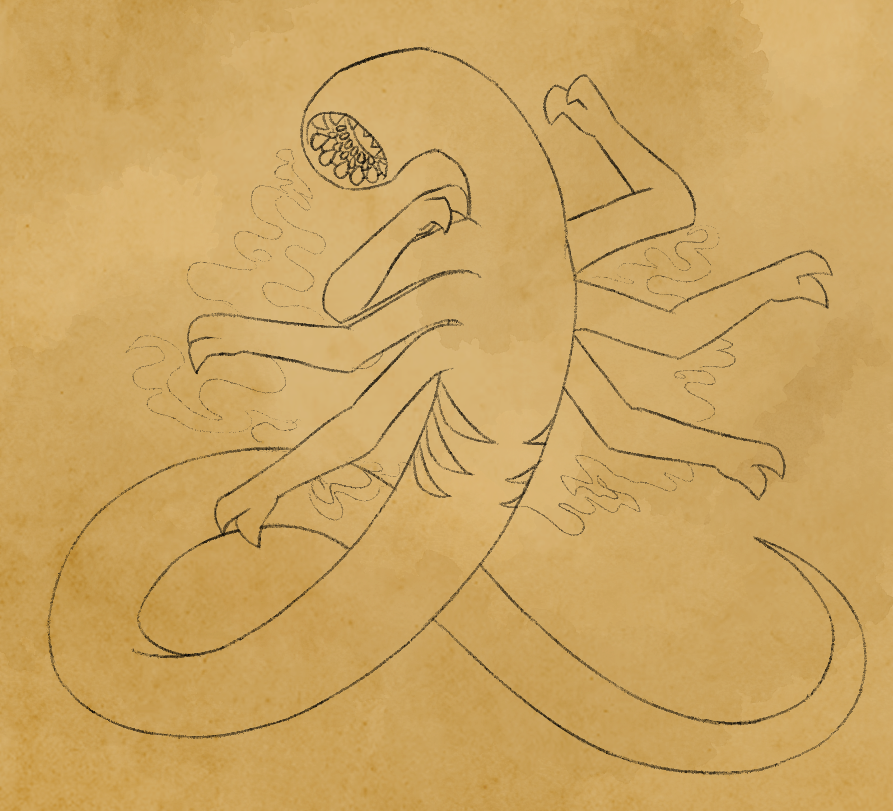 a pencil sketch of a siren. it has three sets of arms instead of two.