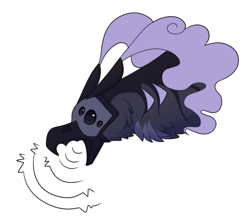a wraithel with its beak open, screeching. lines represent soundwaves coming from its mouth.