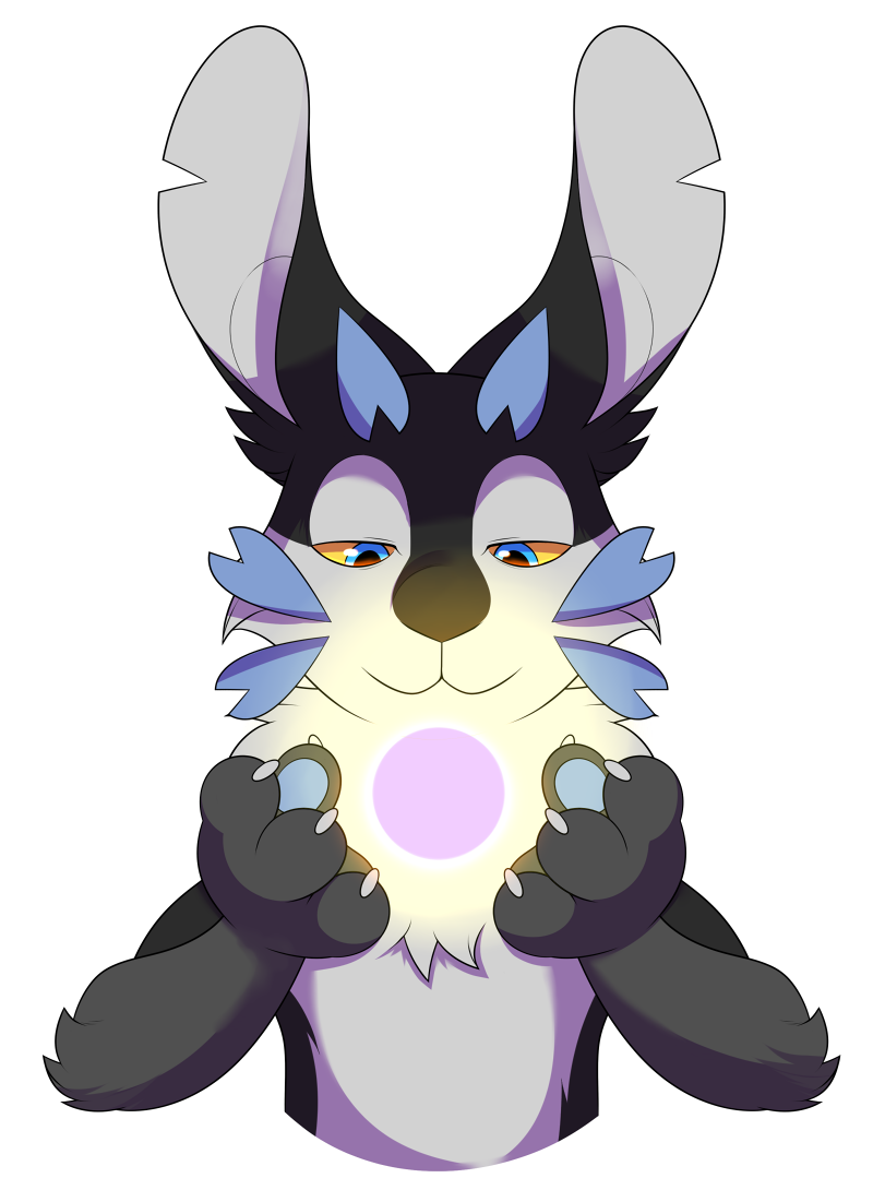 A Nyulop with palms open and a glowing, purple ball of light hovering between their paws.